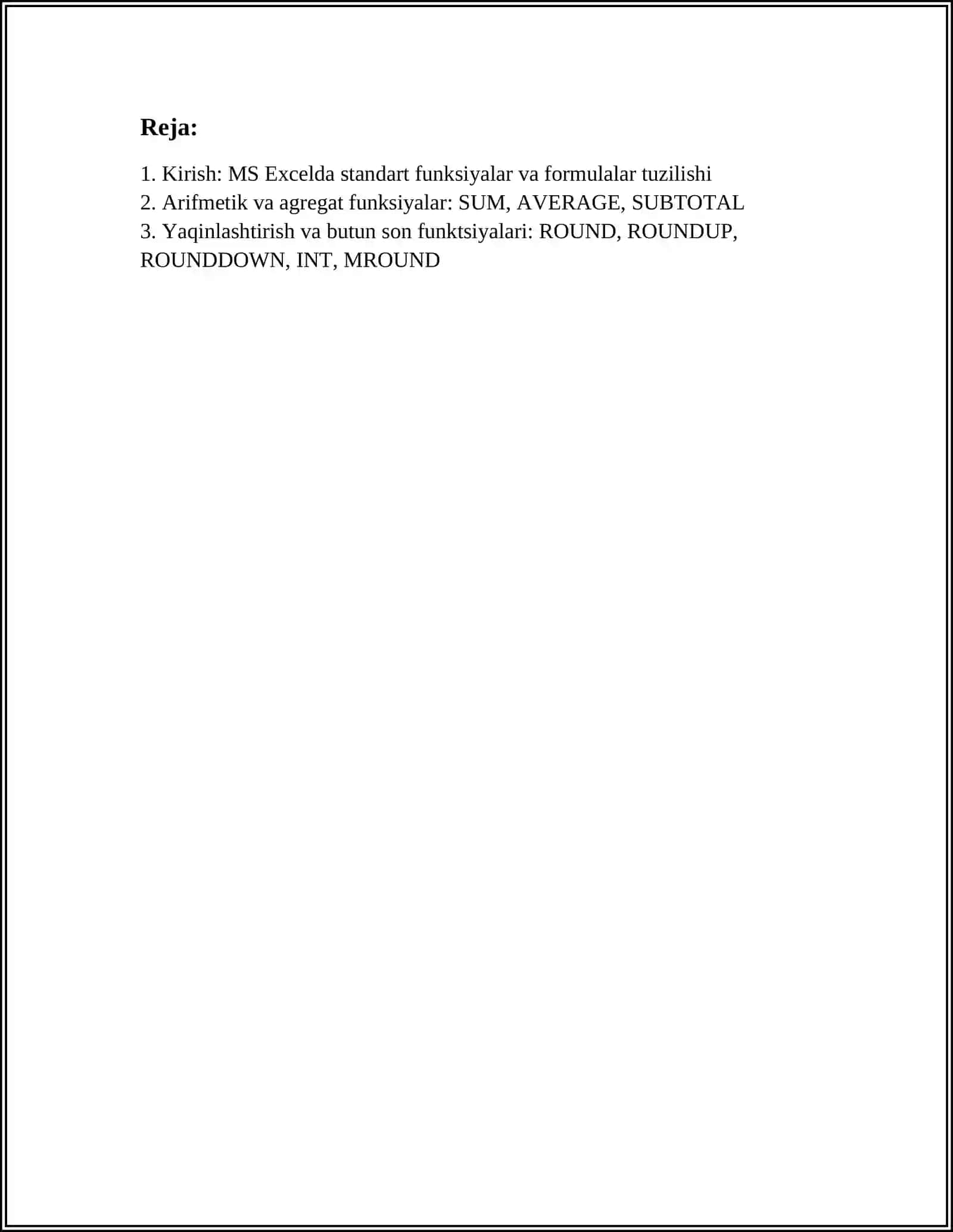 MS EXCEL DASTURIDA STANDART FUNKSIYALAR BILAN ISHLASH 3