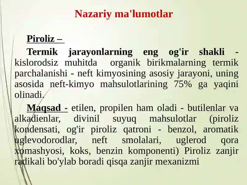 Tabiiygaznipirolizivadegidrogenlashjarayonidaolinadiganto’yinmaganuglevodorodlar 3