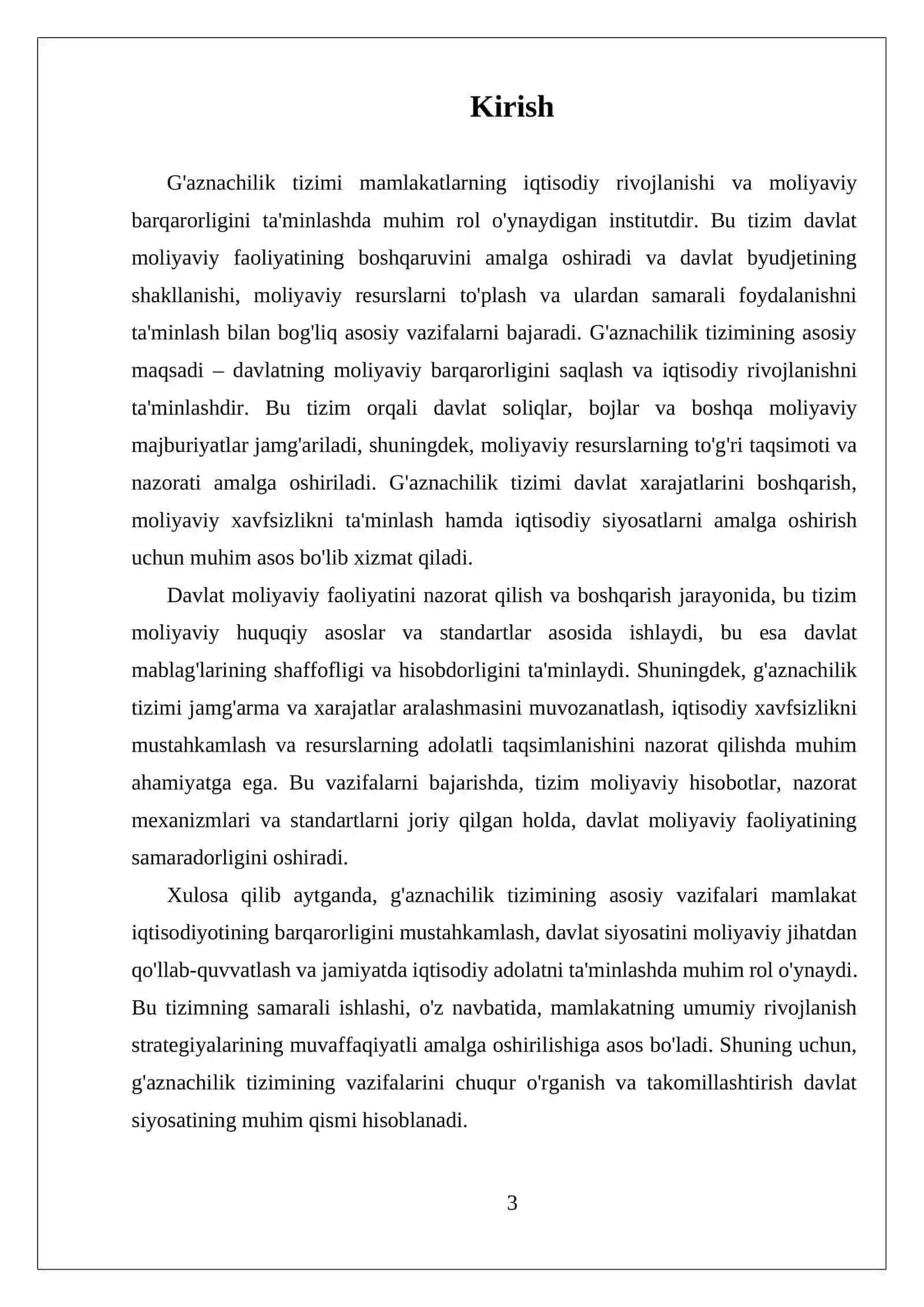 G'AZNACHILIK TIZIMINING ASOSIY VAZIFALARI ESSE YOZISH 3