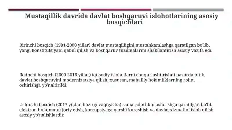 Mustaqillik Yillarida Davlat Boshqaruvi Islohotlarining Asosiy Bosqichlari va Yo'nalishlari 3