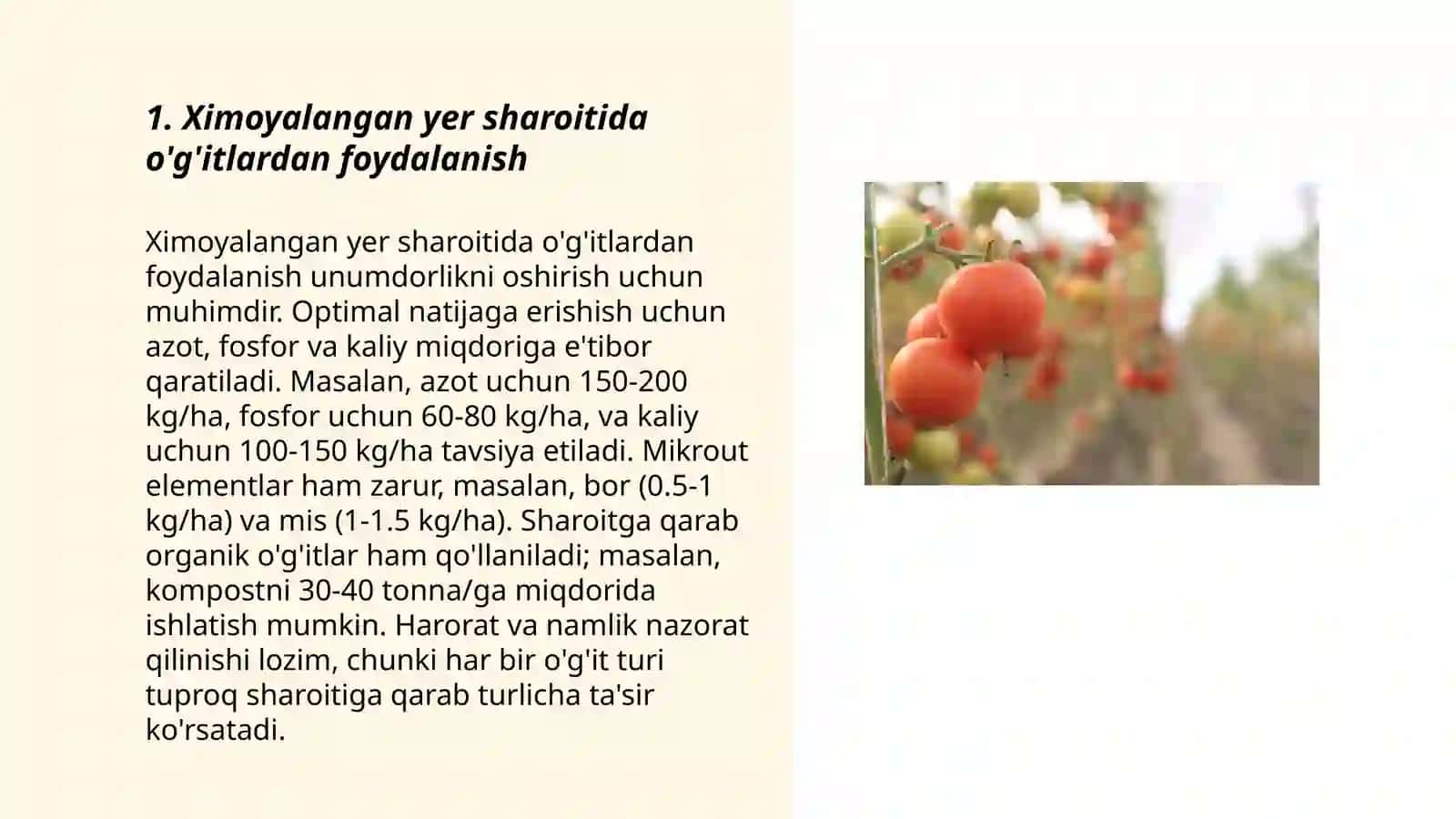Ximoyalangan yer sharoitida sabzavotlar yetishtrishda agrokimyo xizmatini tashkil qilish 3