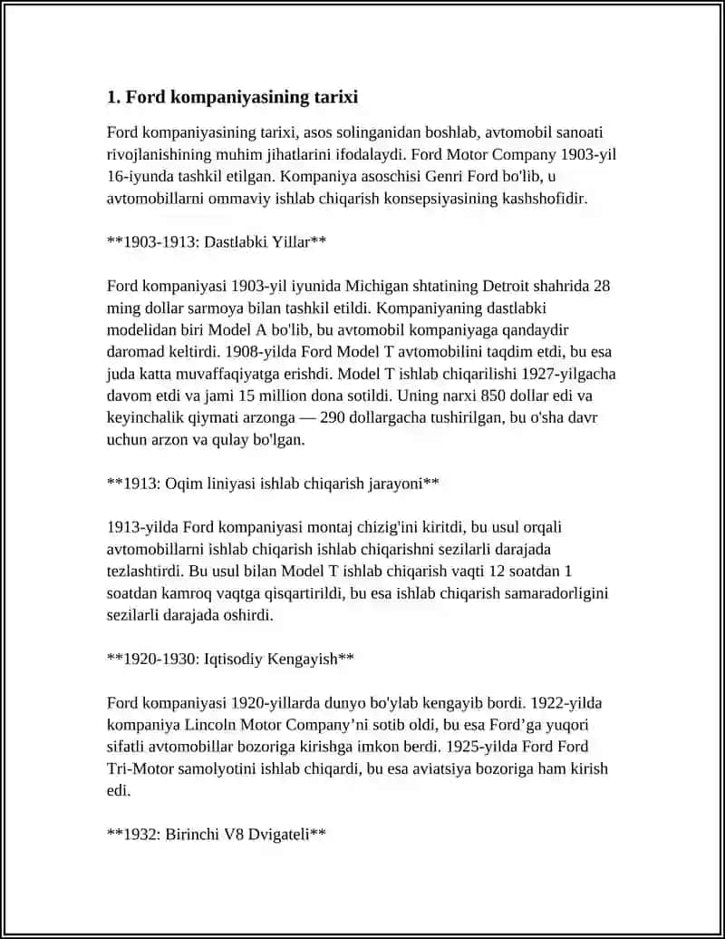 MUSTAQIL ISH Mavzu: “FORD” KOMPANIYASI HAQIDA 3