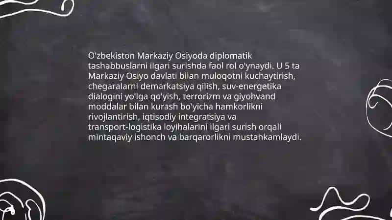 O'zbekistonning Markaziy Osiyodagi tinchlik va barqarorlikni ta'minlashdagi roli 3