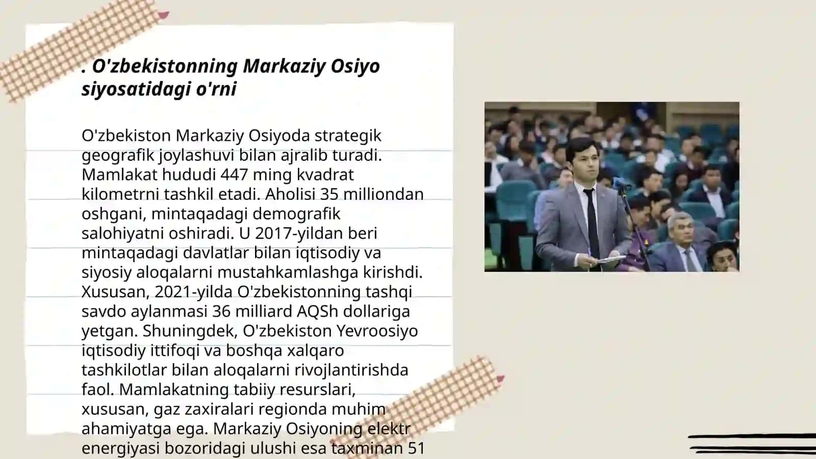 O'zbekistonning Markaziy Osiyoda tinchlik va barqarorlikni ta'minlashdagi o'rni 3