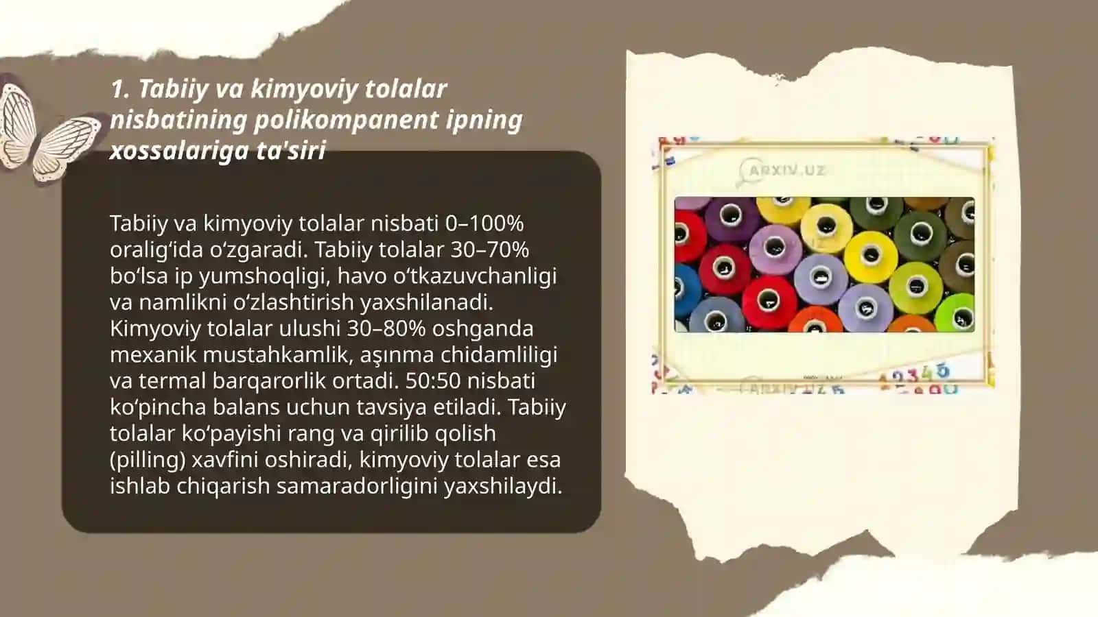 Tabiiy va kimyoviy tolalar aralashmasidan polikompanent ip ishlab chiqrish texnologiyasi 3