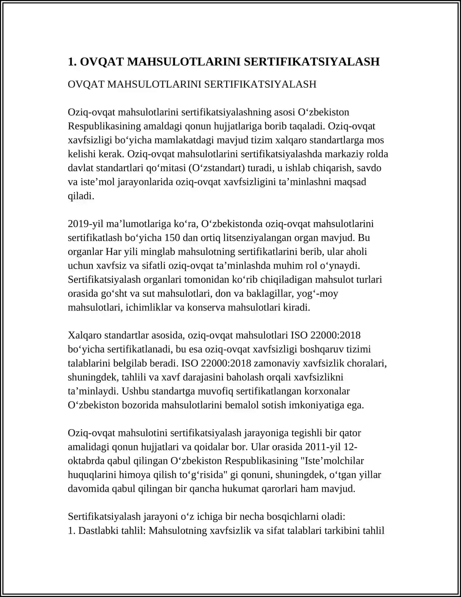 OVQAT MAHSULOTLARINI SERTIFIKATSIYALASH 3