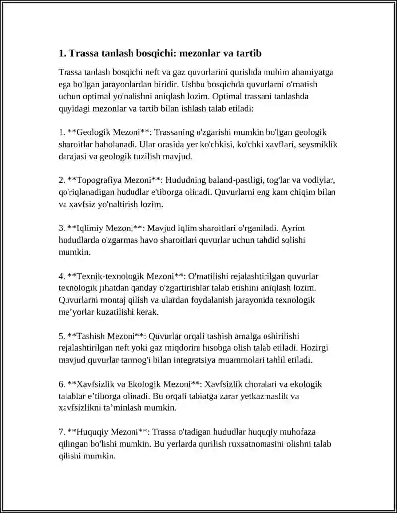 NEFT VA GAZDA OPTIMAL TRASSANI QURISHDA ASOSIY MA’LUMOTLAR 3