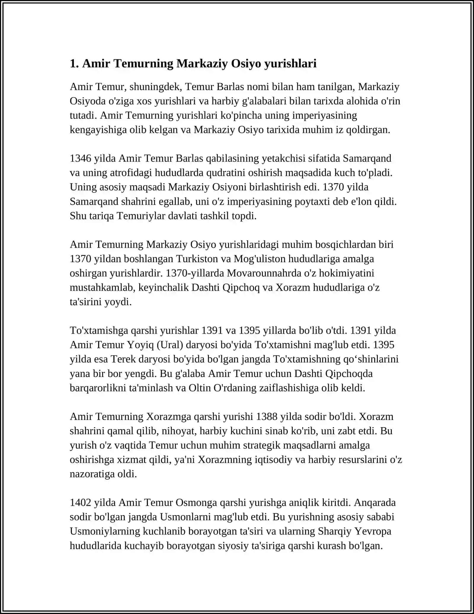 AMIR TEMUR HARBIY YURISHLARI 3