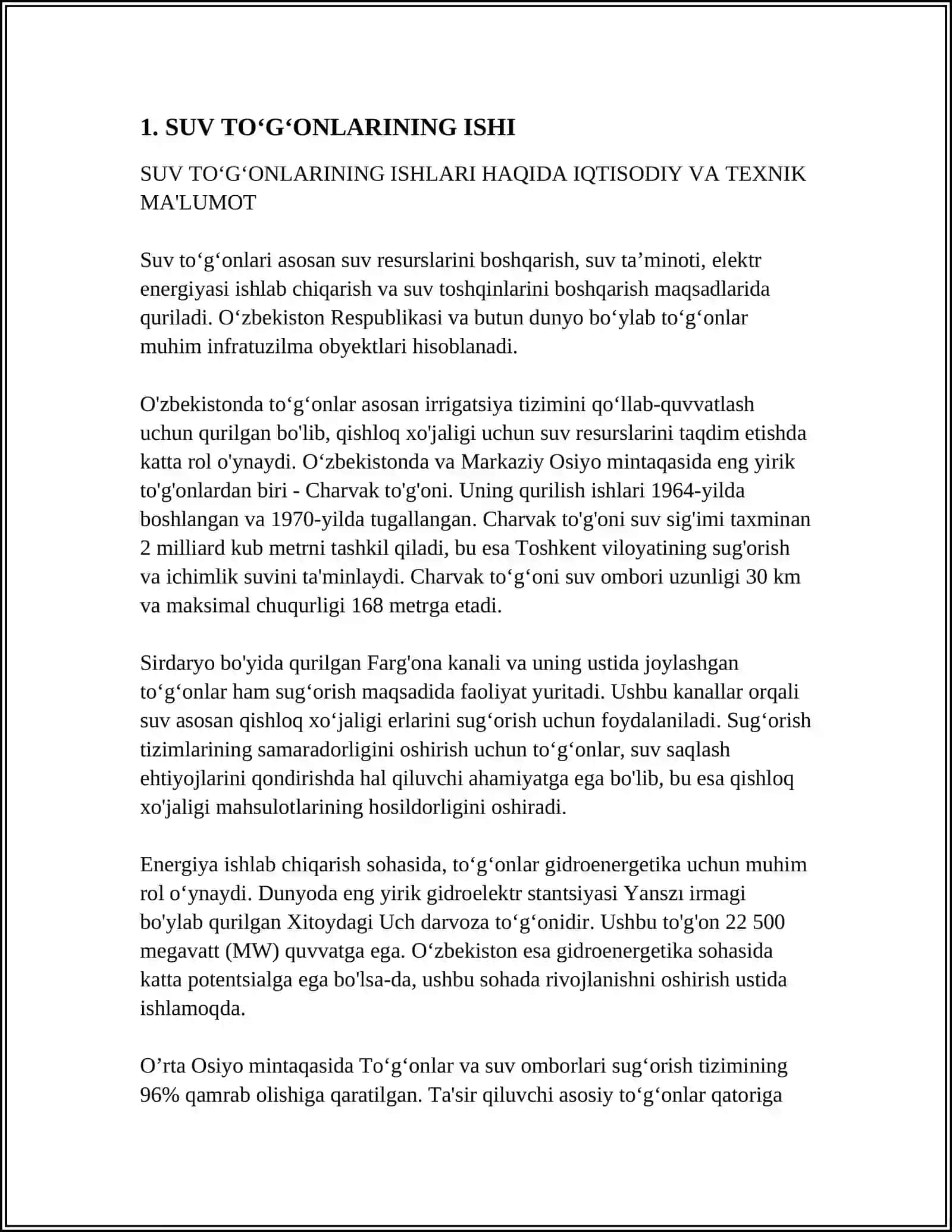 MUSTAQIL ISH Mavzu: SUV YIGʻILISH ELEKTR STANSIYA (SES,GAES)LARNING ISHLASH PRENSIPI 3