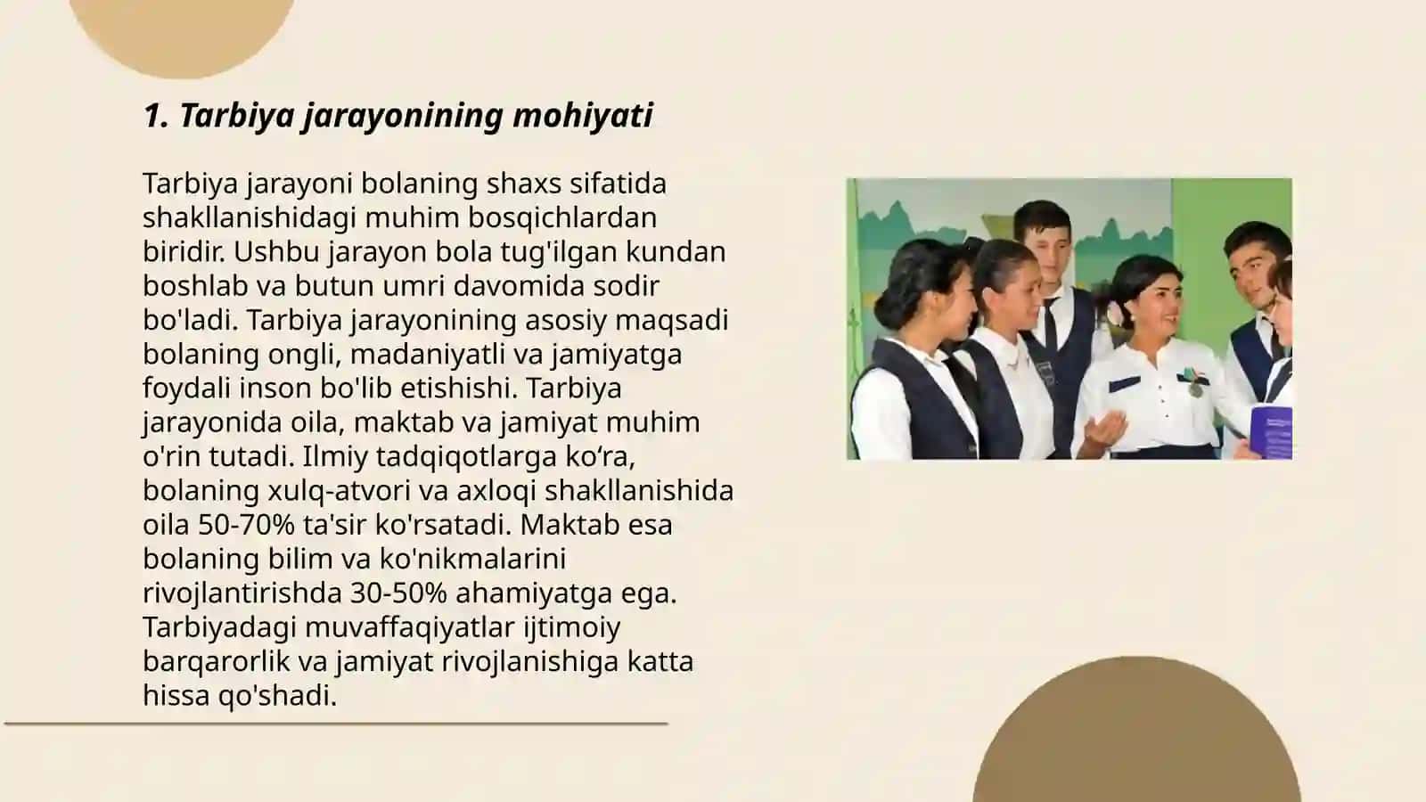 Tarbiya jarayonining mohiyati, mazmuni, tarbiya tamoyillari va metodlari 3