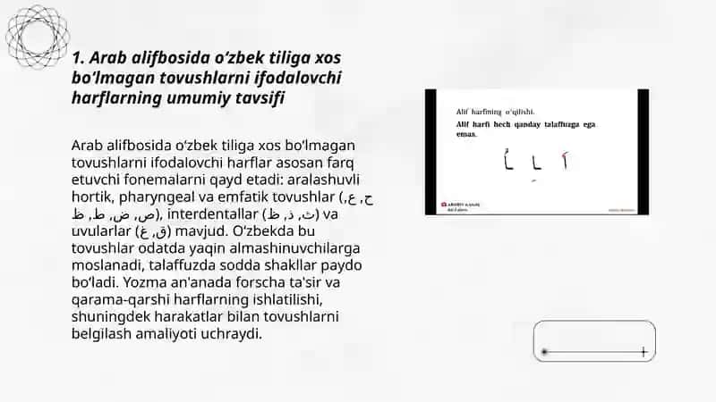 Arab alifbosidagi o'zbek tiliga xos bo'lmagan tovushlarni ifodalovchi harflar 3