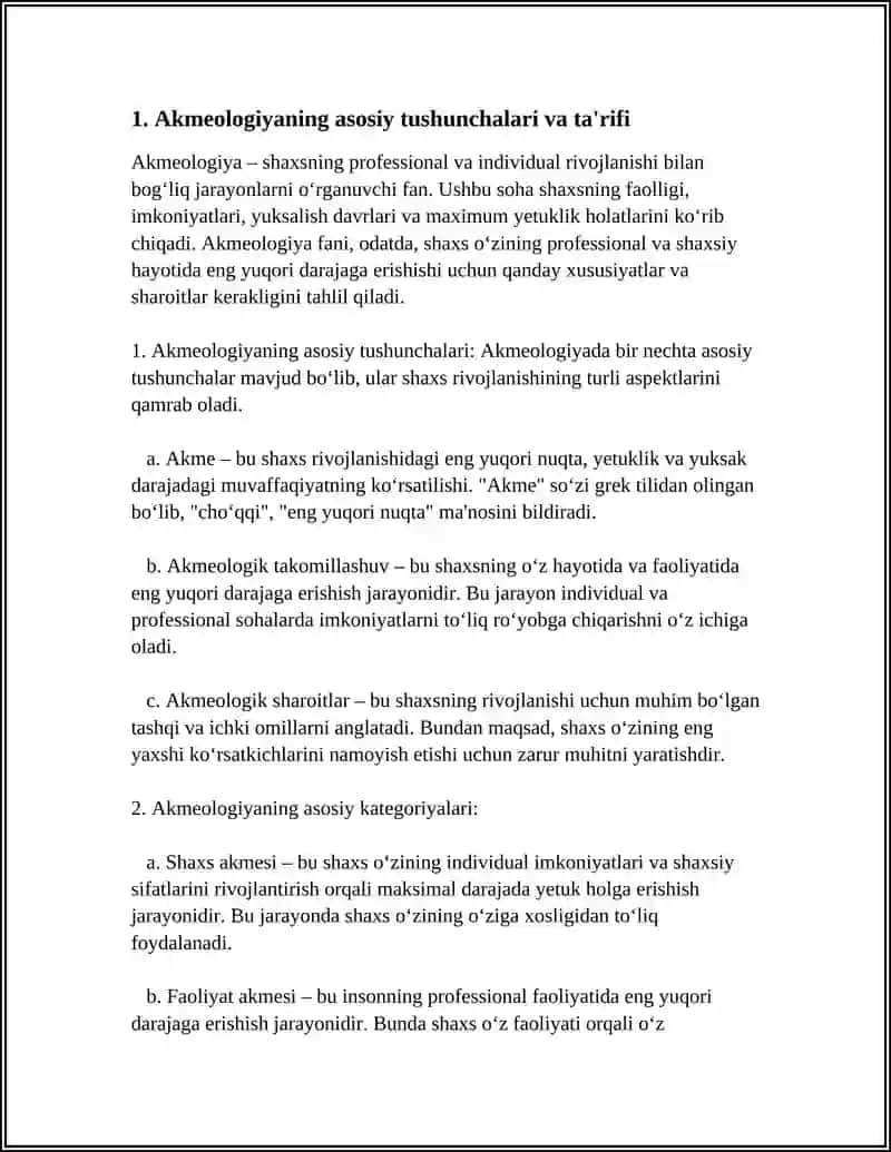 AKMEOLOGIYANING ASOSIY KATIGORIYALARI; SHAXS AKMESI FAOLIYAT AKMESI PROFESSIONAL AKME 3