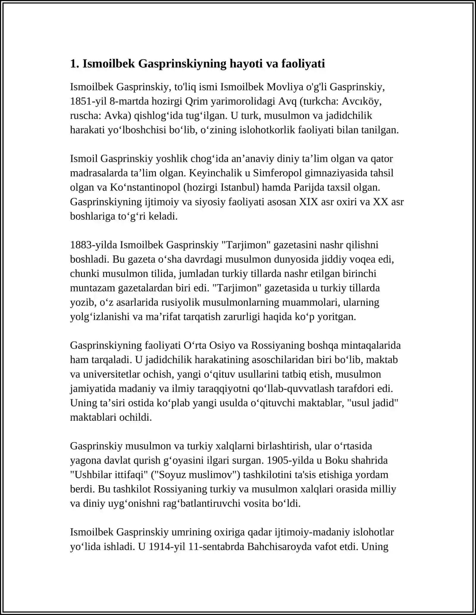 ISMOILBEK GASPRINSKIYNING TURKISTONGA OID ASARLARI. DORUR-ROHAT MUSULMONLARI, MUKOLAI SALOTIN ASARLARI TAHLILI 3