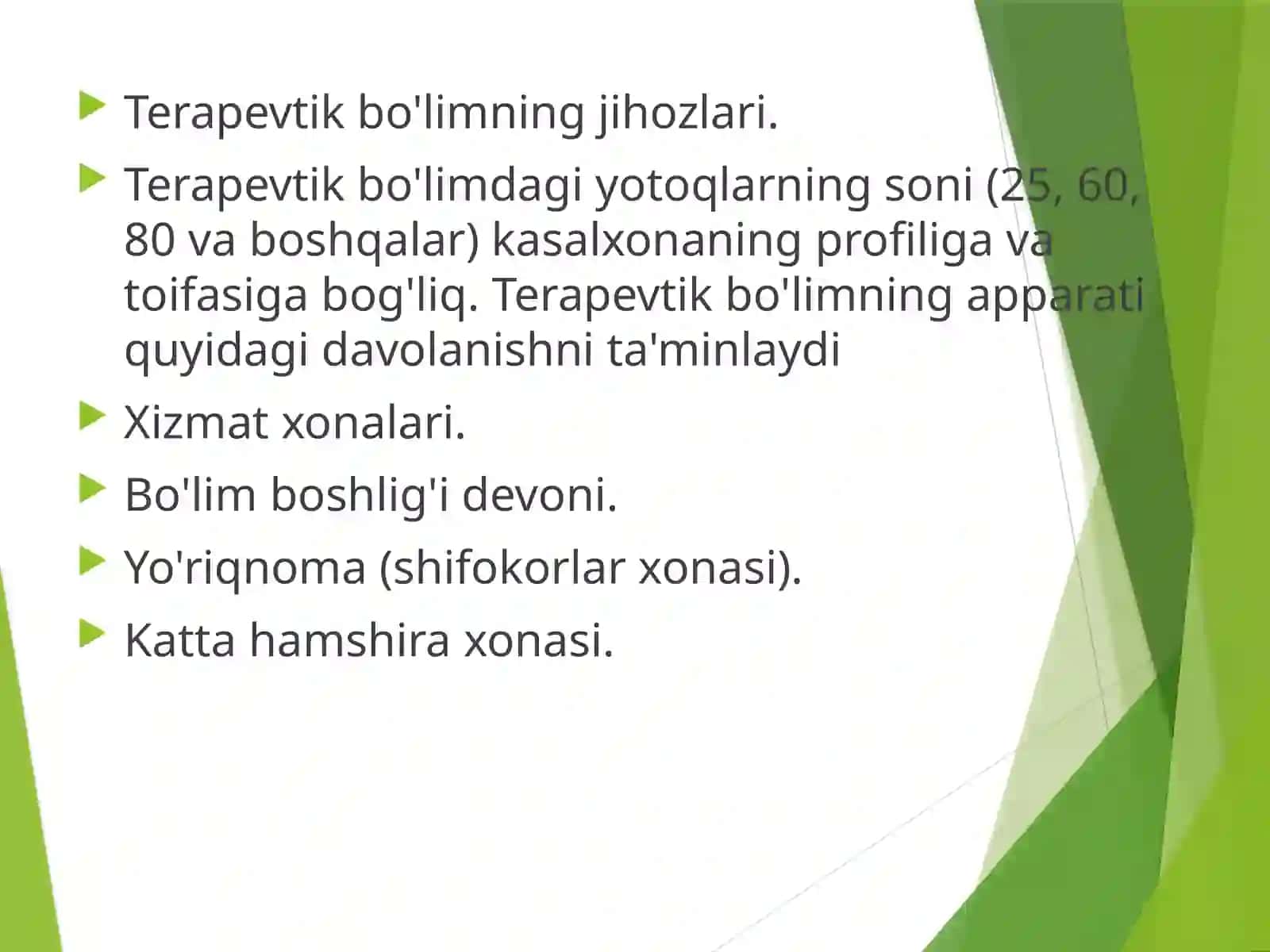 Kasalxonaning terapevtik bo'limi faoliyati 3