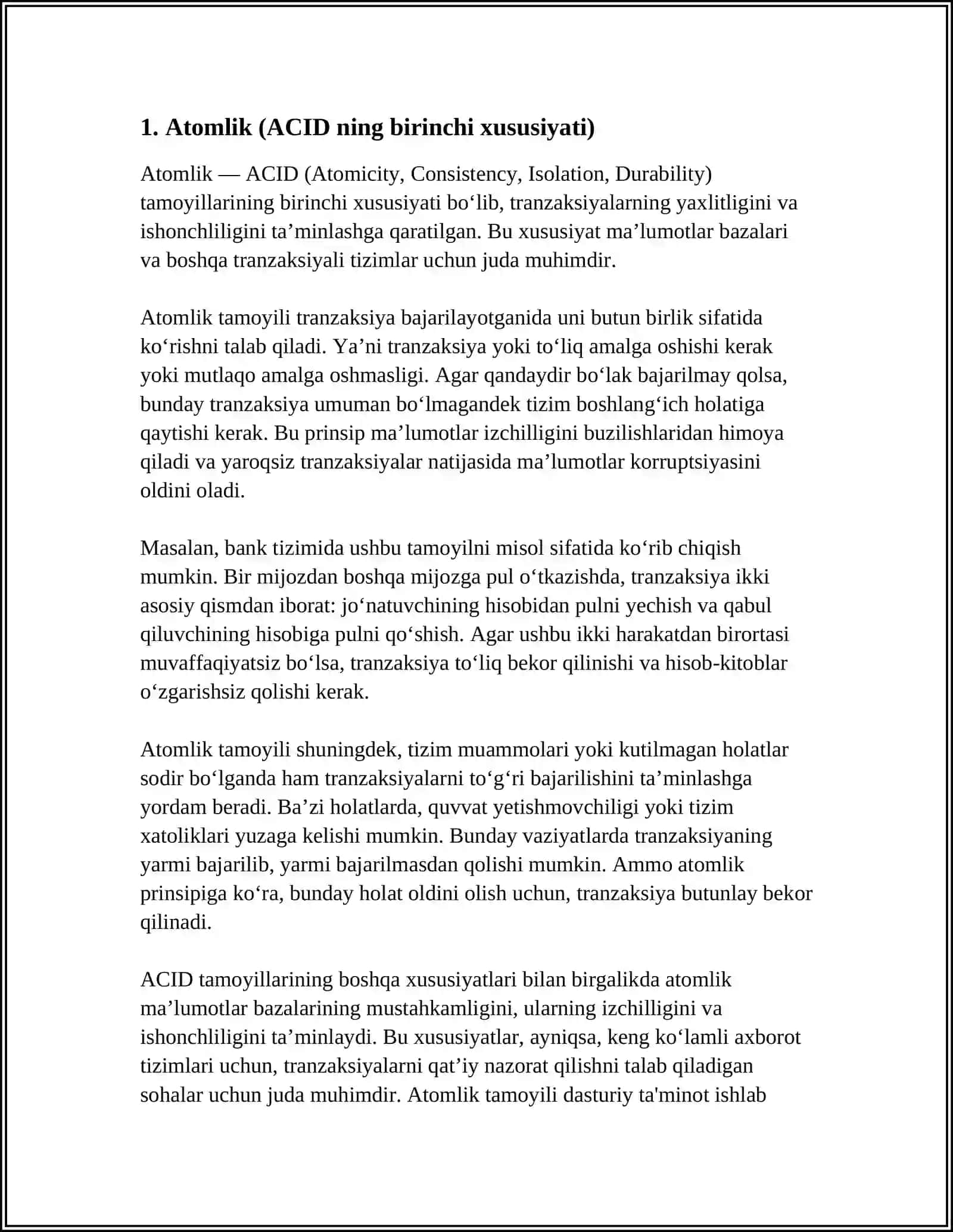 ACID XUSUSIYATLARI VA ULAR MA’LUMOTLAR BAZASIDA QO‘LLANILISHI 3