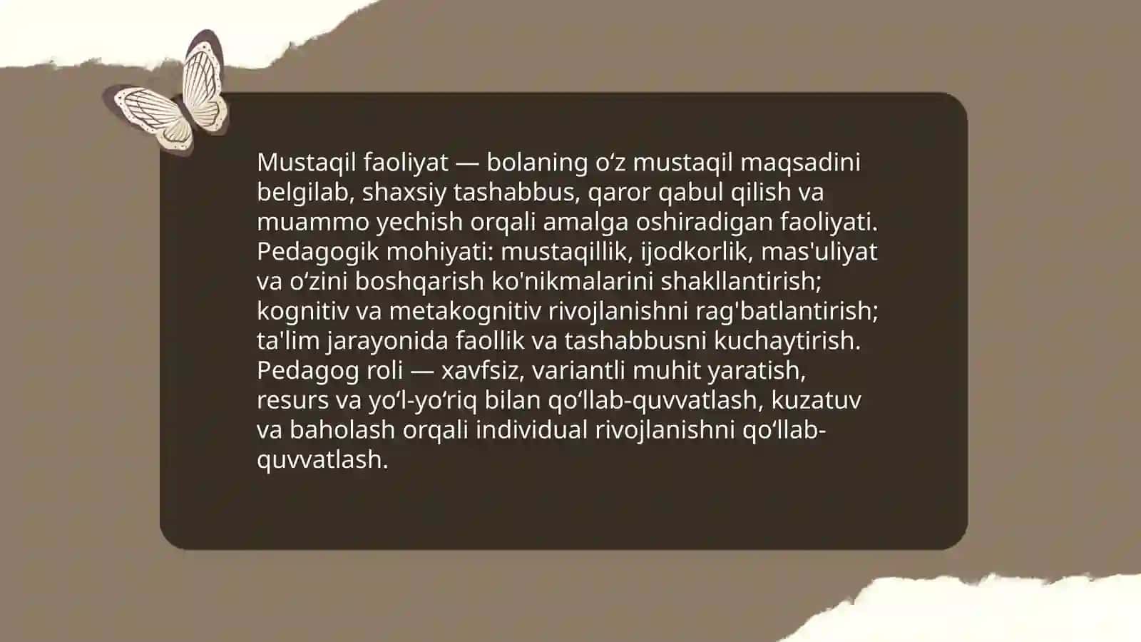 Rivojlanish markazlarida bolalarning mustaqil faoliyatini tashkil etishning mohiyati 3