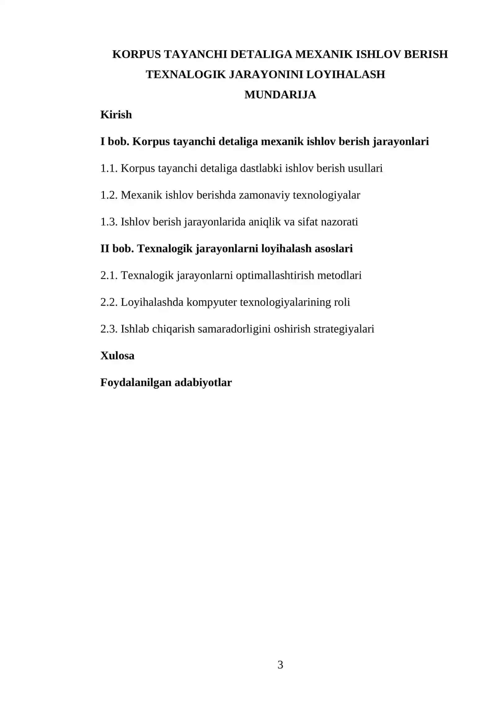 KORPUS TAYANCHI DETALIGA MEXANIK ISHLOV BERISH TEXNALOGIK JARAYONINI LOYIHALASH 3