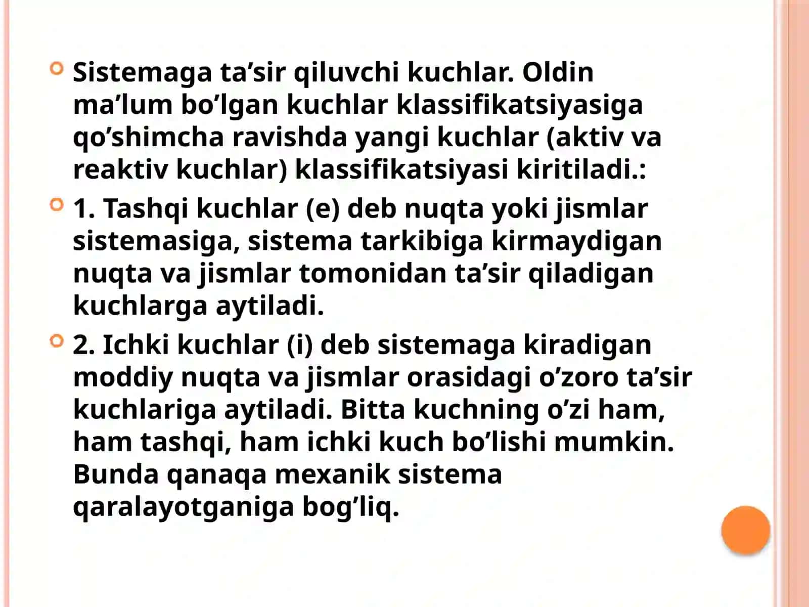 МЕХАНИК СИСТЕМА ДИНАМИКАСИГА КИРИШ. МАССАЛАР МАРКАЗИ 3
