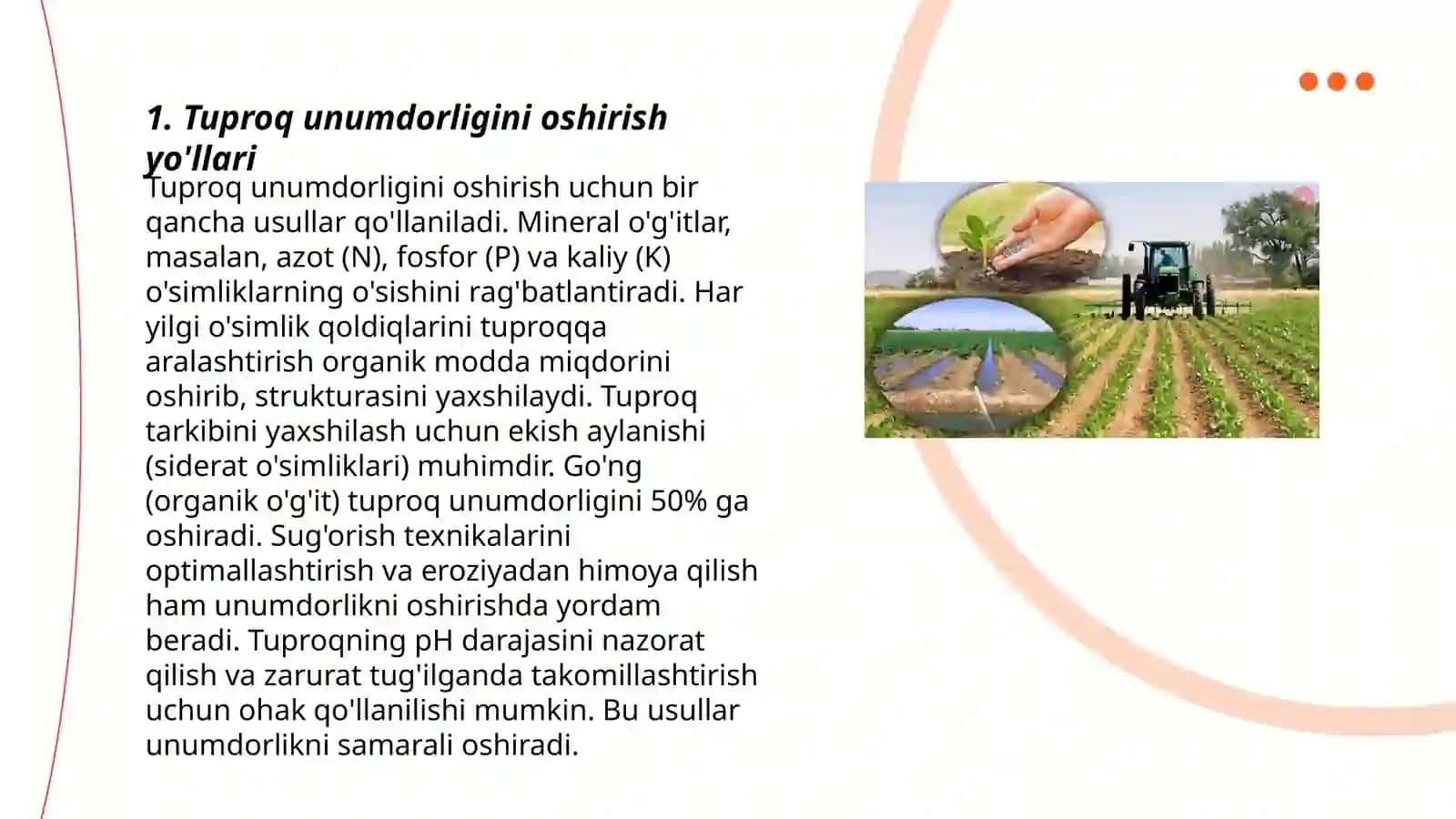 Agranomiyadagi istiqbolli vazifalar va bu soxadagi muammolarni xal etish yo'llari 3
