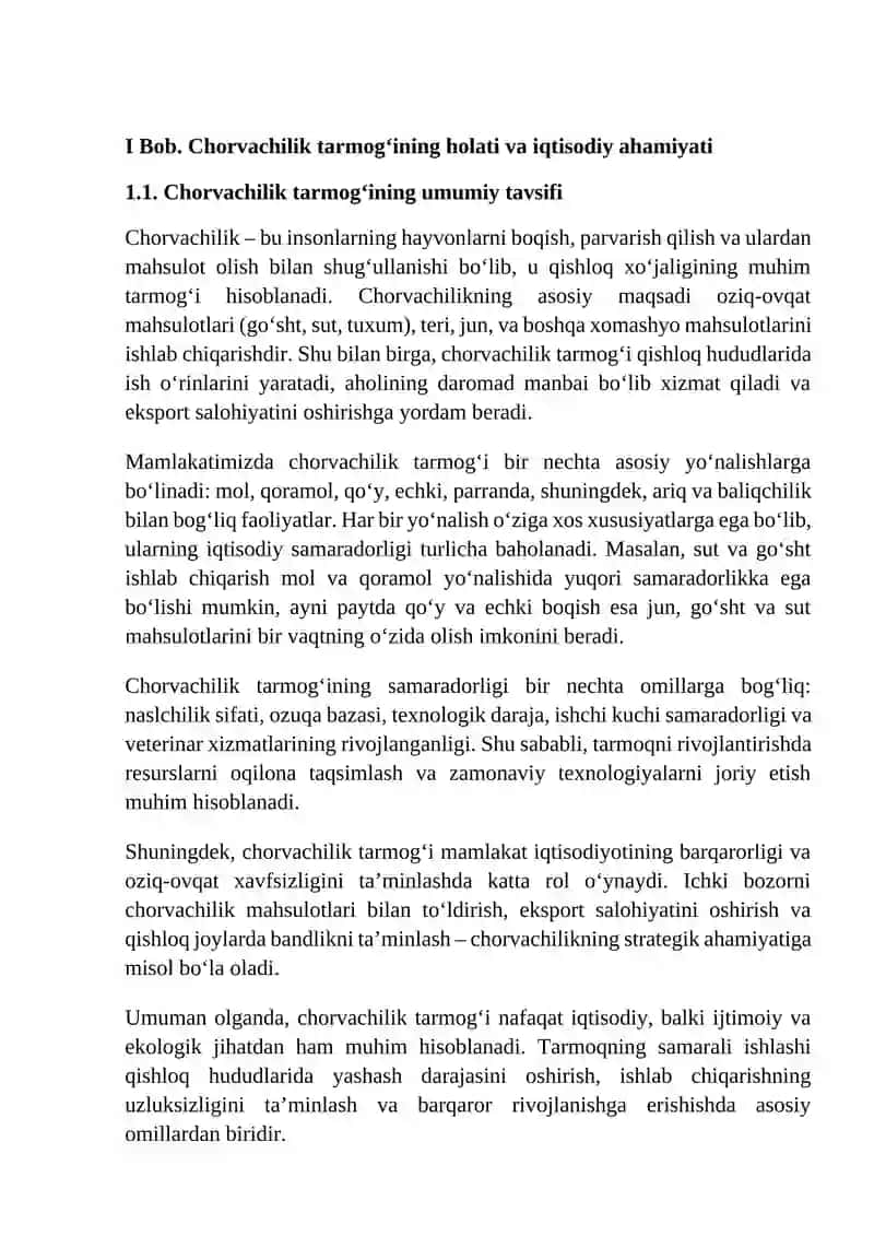 CHORVACHILIK TARMOG‘INING IQTISODIY SAMARADORLIGINI OSHIRISH 3