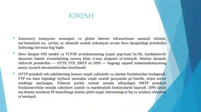 DARAJADAGI PROTOKOLLAR HTTP, FTP, SMTP, DNS 3