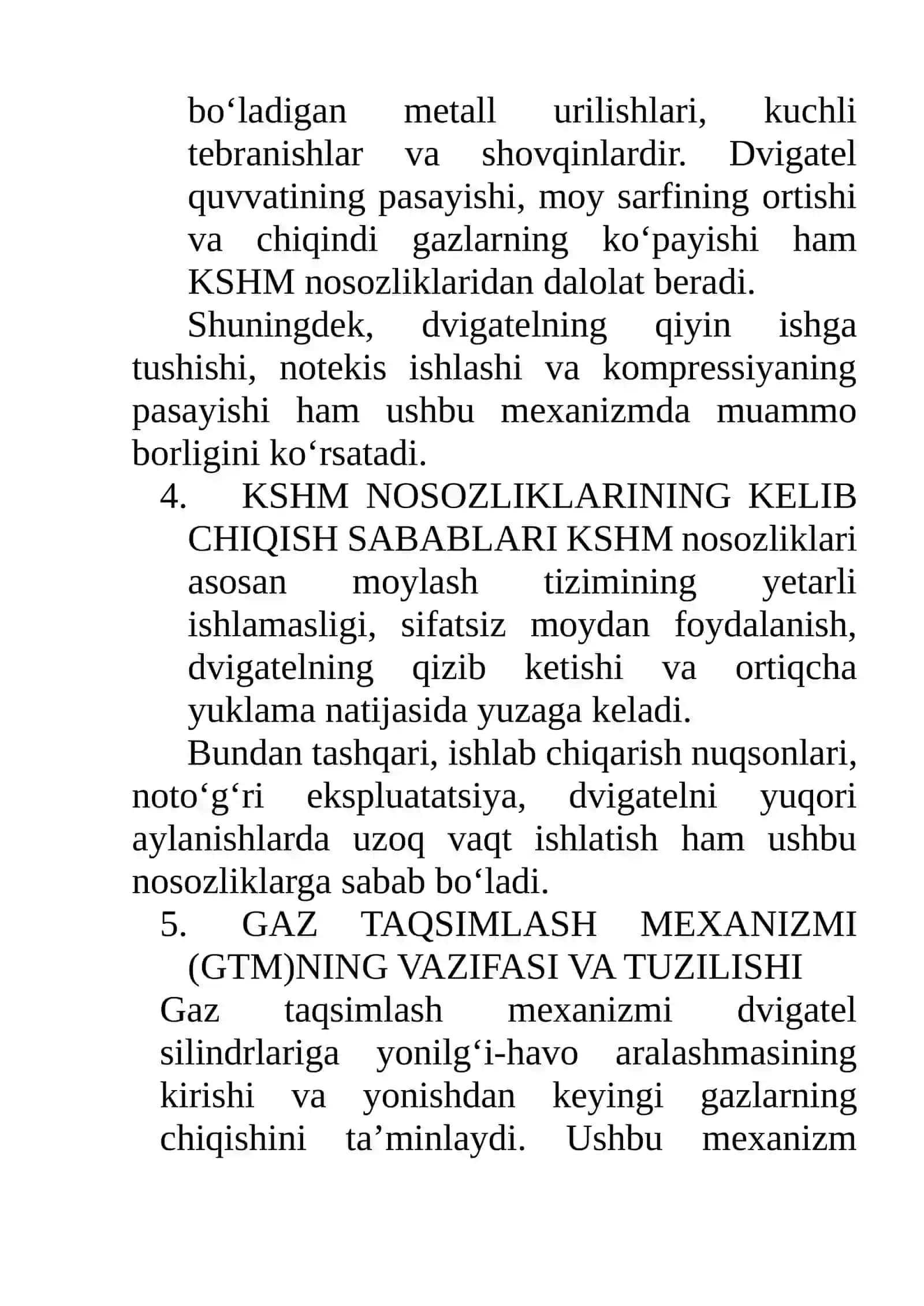 Dvigatelning KSHM Va GTM Mexanizmlari Nosozliklari, Ularning Alomatlari Va Kelib Chiqish Sabablari 3