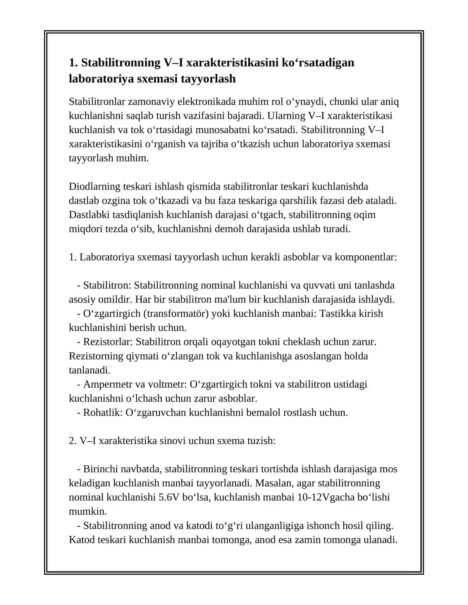STABILITRON XARAKTERISTIKASI VA PARAMETRLARI BO‘YICHA KO‘RGAZMALI VOSITALAR TAYYORLASH 3