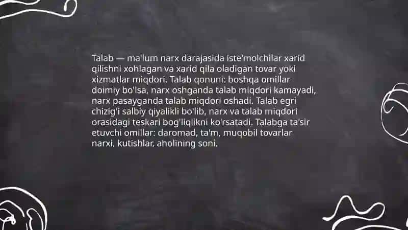 Talab va taklif nazariyasi. Bozor muvozanati 3