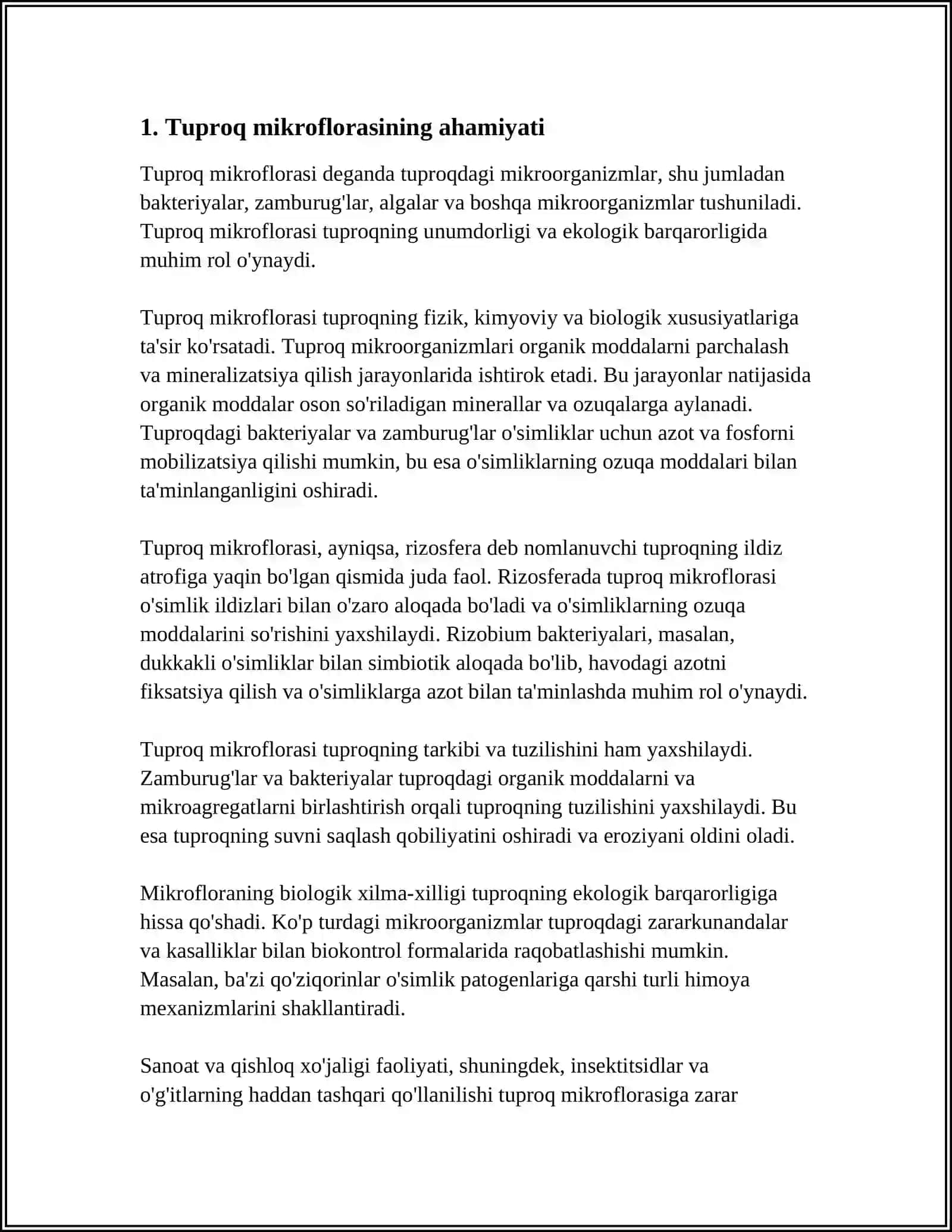 MUSTAQIL ISH Mavzu: QISHLOQ XOʻJALIGIDA MIKROORGANIZMLARNING AHAMIYATI 3