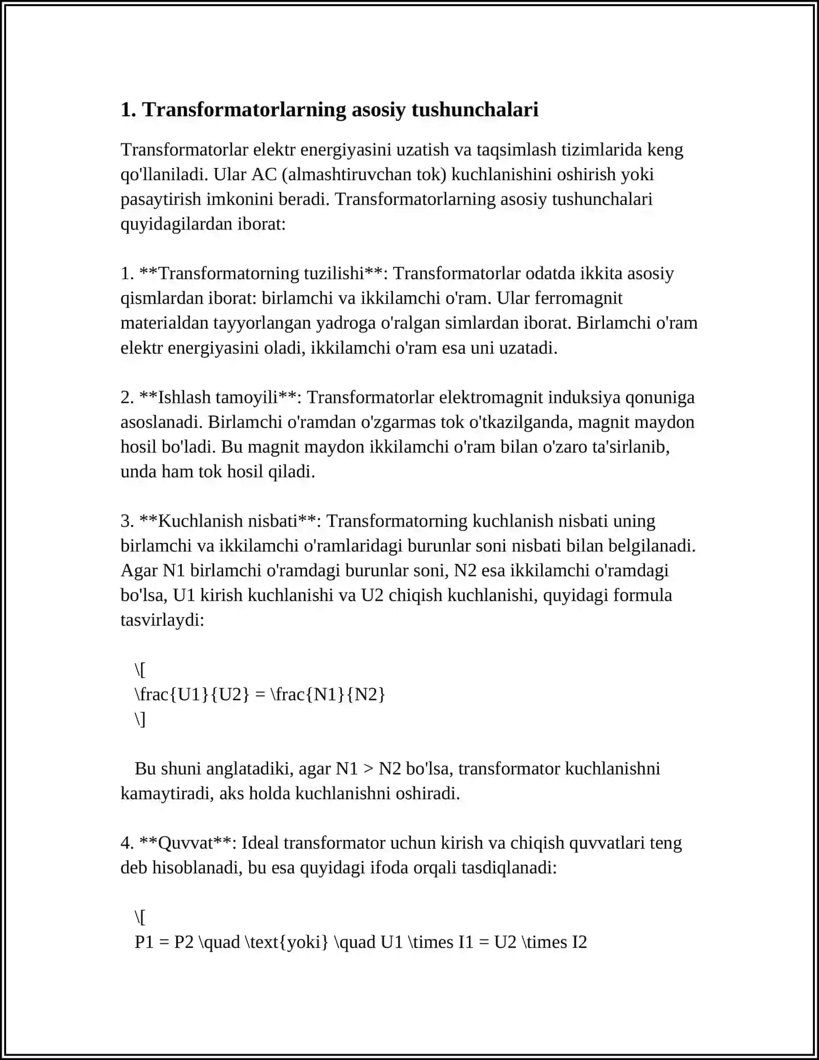 TRANSFORMATOR CHOʻLGʻAMLARINING ULANISH GURUHLARI VA TRANSFORMATORLARNI PARALLEL ULASH 3