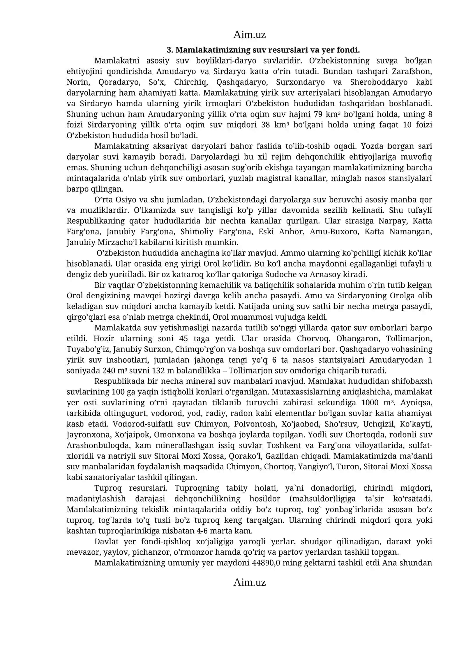 O'zbekiston Respublikasining tabiiy sharoiti va tabiiy boyliklari 3