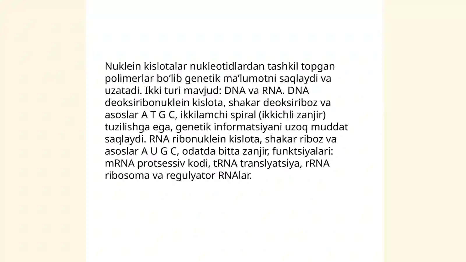 Nuklein kislotalar ularning tuzilishi xossalari biologik ahamiyati 3