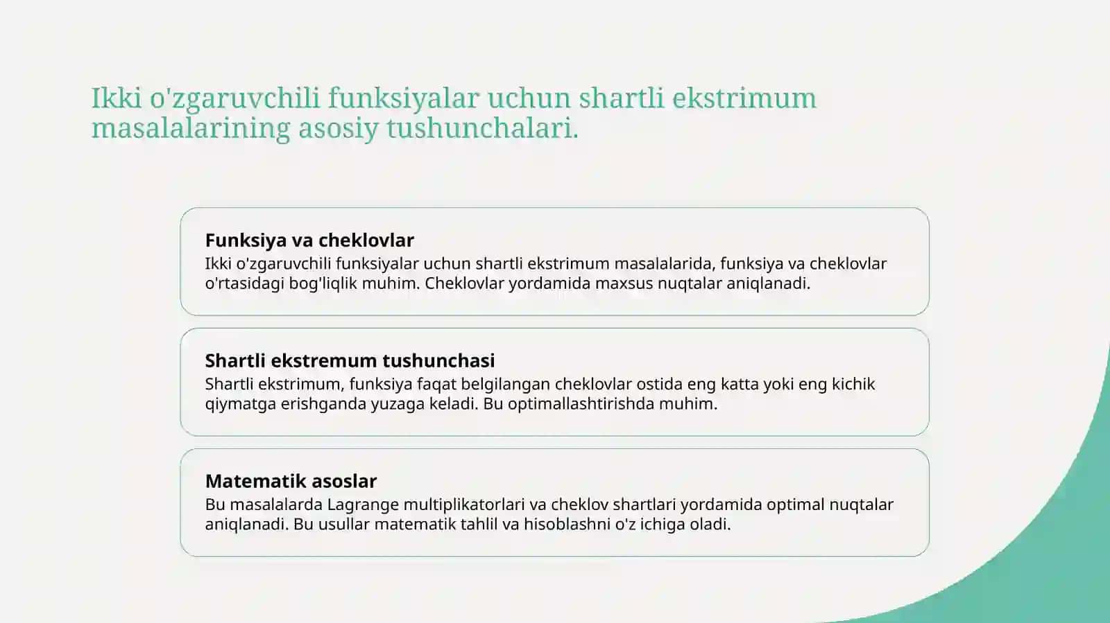 Ikki òzgaruvchili funksiya uchun shartli ekstrimum masalasi 3