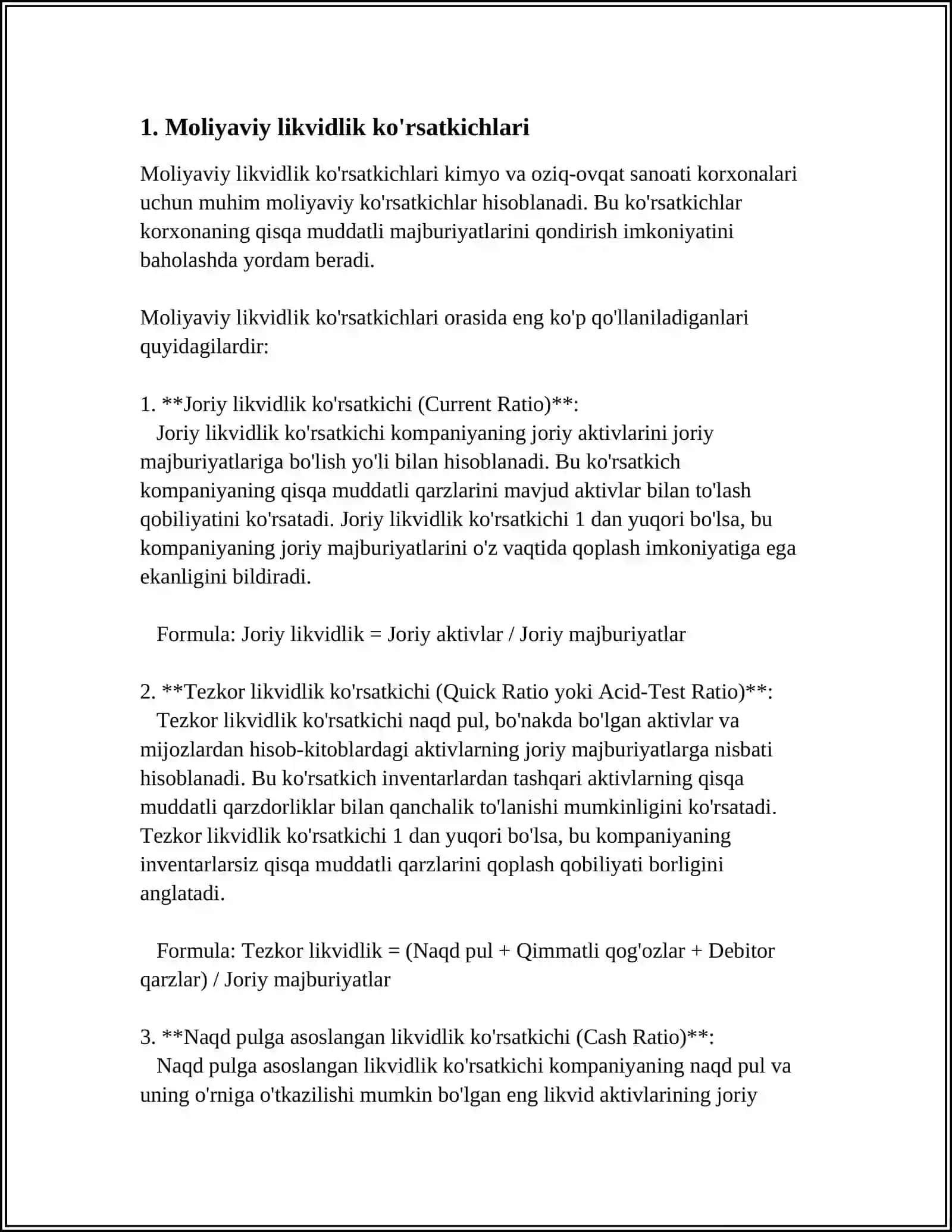 KIMYO VA OZIQ OVQAT SANOATI KORXONALARI MOLIYA KO'RSATGICHLARI 3