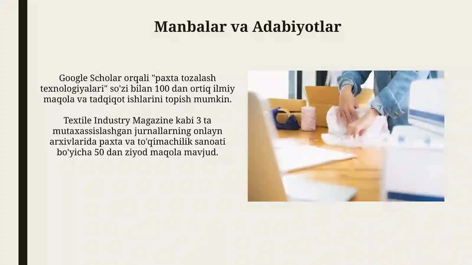 Internet orqali paxta va toqimachilik sanoatiga oid materiallar toplash Trutzchler 3