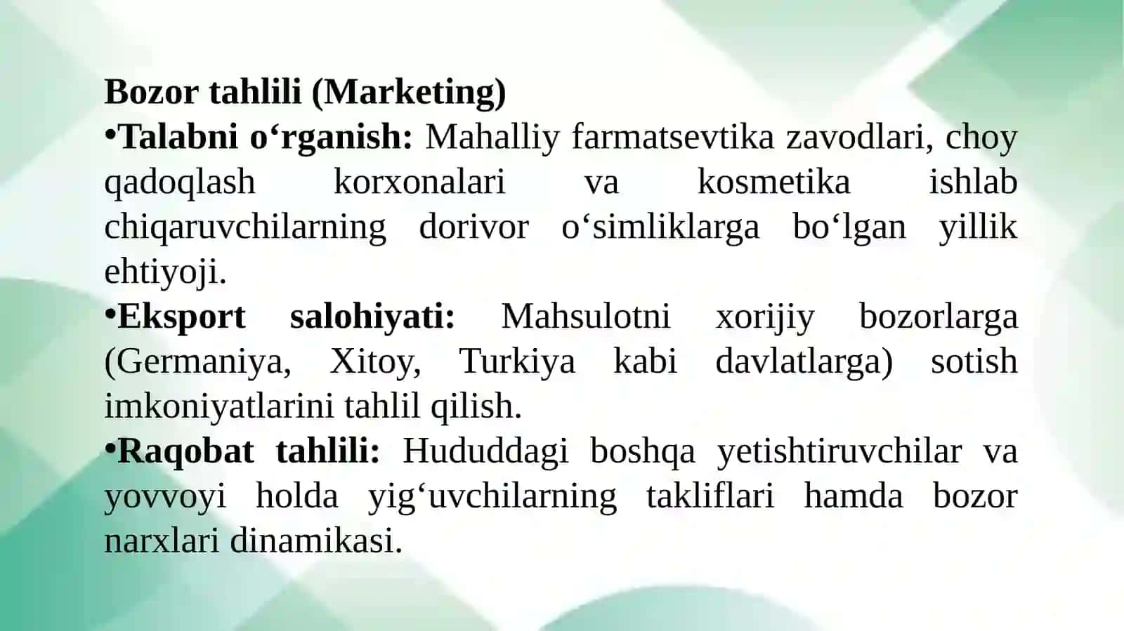 Hisoblash texnologik kartasi va biznes reja tuzish. 3