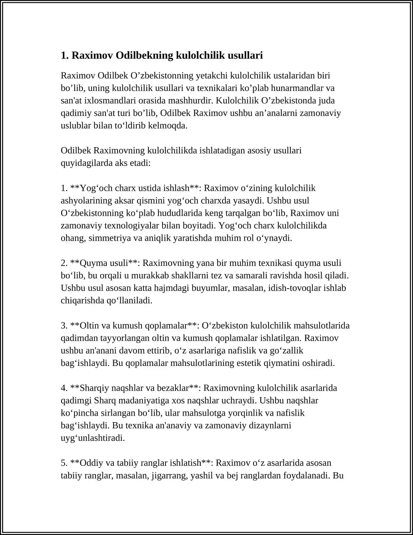 XORAZM KULOLCHILIGI RAXIMOV ODILBEK IJODLARI 3