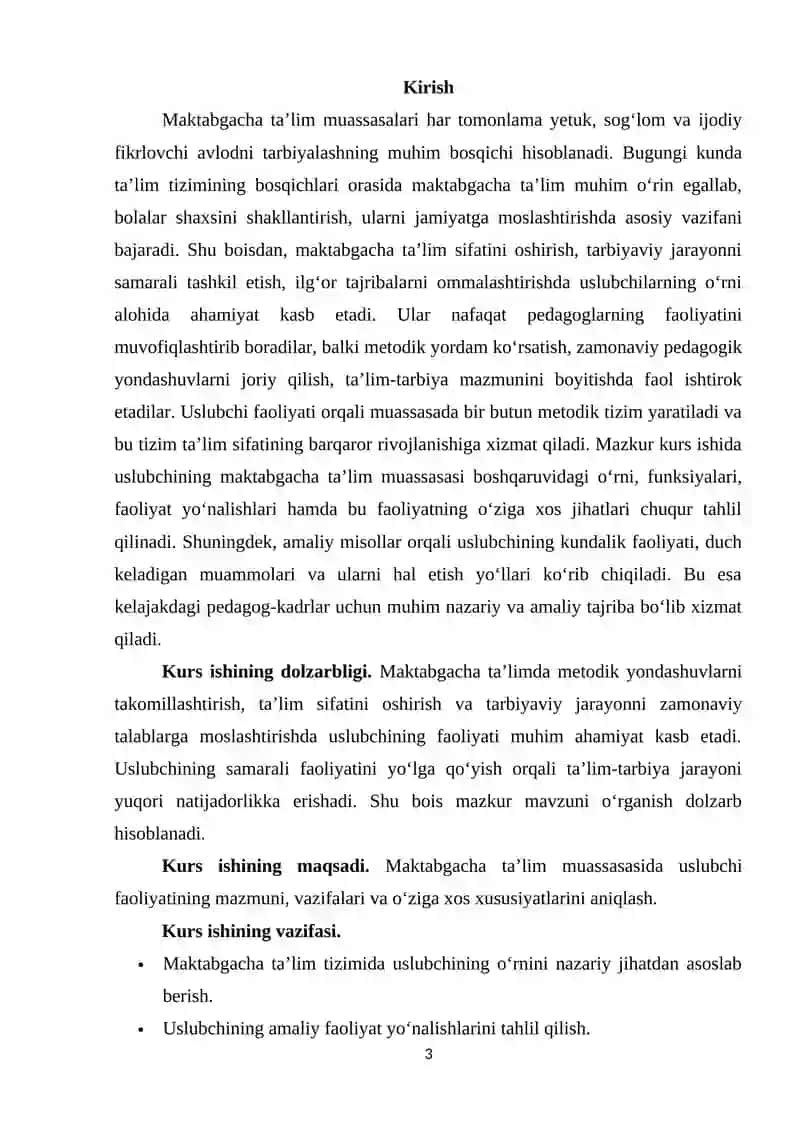 MAKTABGACHA TA'LIM MUASSASASI USLUBIY BOSHQARUVIDA USLUBCHI FAOLIYATINING O'ZIGA XOS XUSUSIYATLARI 3