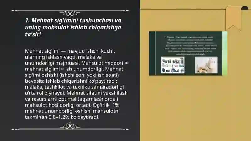 Mehnat sig'imini hisobga olgan holda mahsulot ishlab chiqarishni tahlili 3