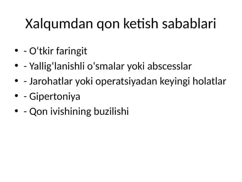 Qon ketish sabablari va medikamentoz davolash usullari 3