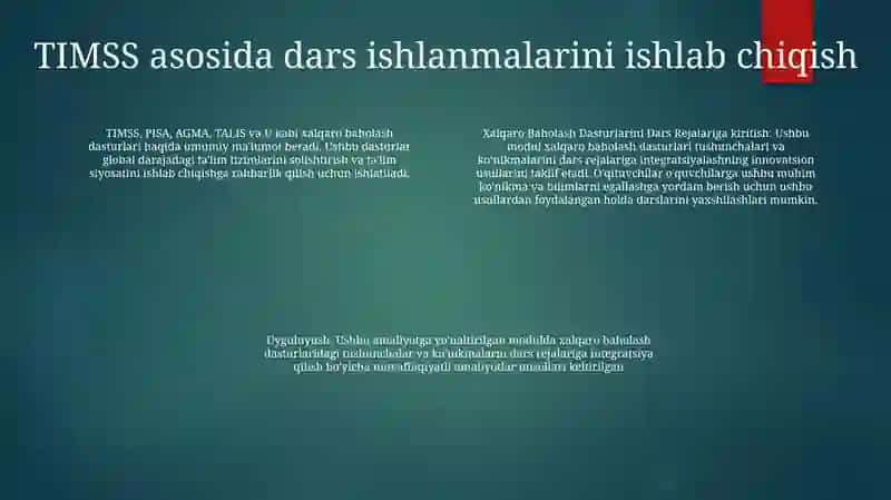 Timss, Pisa, Agma, Talis Xalqaro Baholash Dasturiga Doir Test Namunalari Bilan Tanishtirish 3
