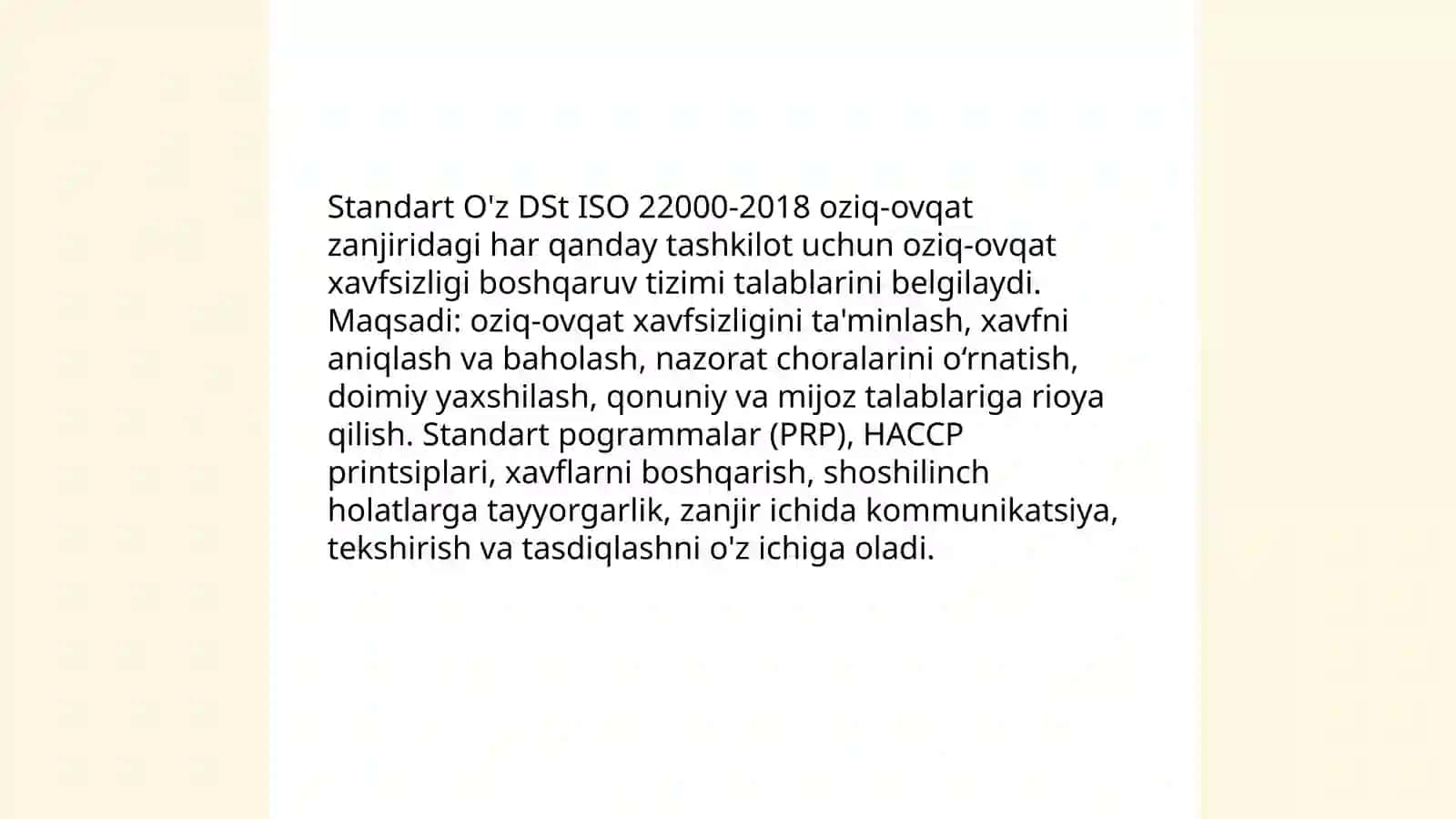 O´z DSt ISO 22000-2018 standart talablari 3