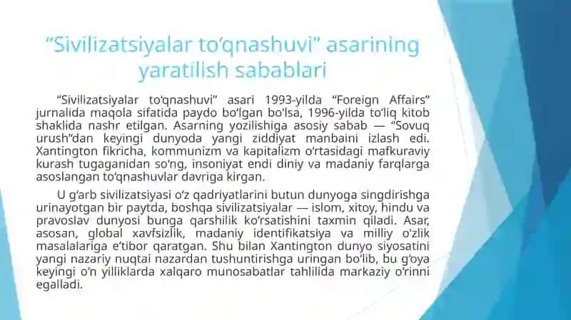 S. Xantingtonning ‘Sivilizatsiyalar to‘qnashuvi’ asari va uning mohiyati 3