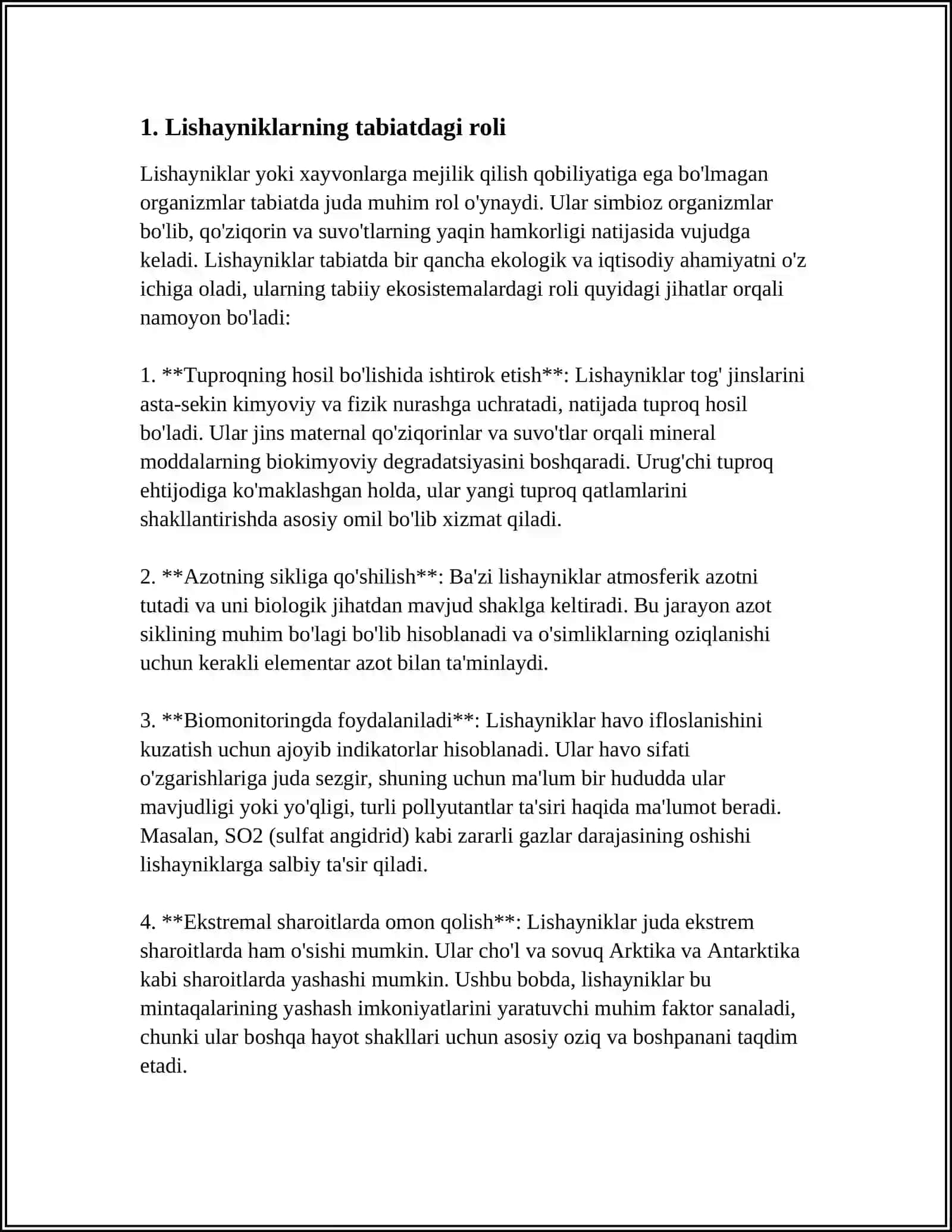 MUSABOYEVA MAHLIYO UBS UNIVERSITETI 24-03-GURUH BIYALOGIYA LISHAYNIKLARNING TABIATDA TARQALISHI VA AHAMIYATI 3