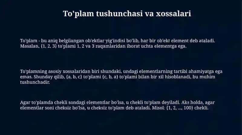 To'plam tushunchasi va xossalari 3