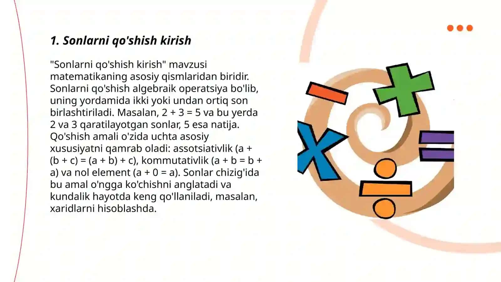 Aqliy rivojlanishida nuqsoni bo'lgan bolalar uchun matematika fanidan sonlarni bir biriga qo'shib ayirish 3