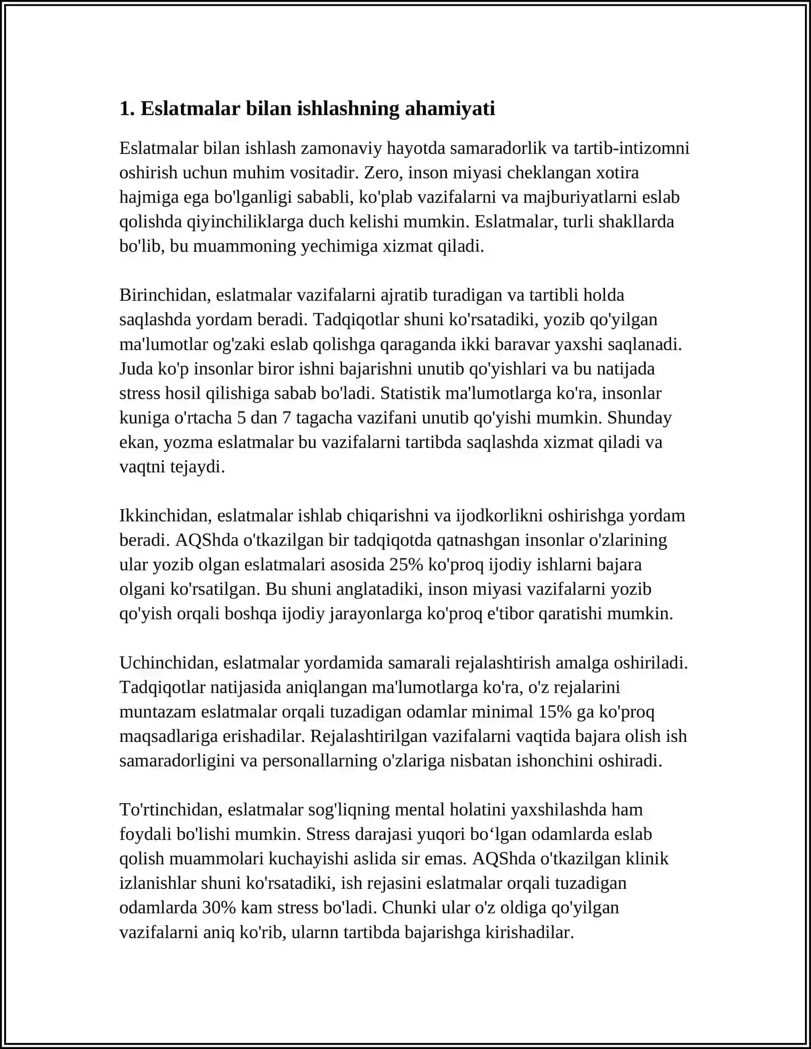 ESLATMALAR BILAN ISHLASH (NOTE TAKING) VA FOYDALI JIHATLARI. AKADEMIK YOZISH VA SAMARALI AMALGA OSHIRISH OMILLARI 3