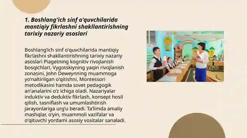 Boshlang'ich sinf oʻquvchilarida mantiqiy fikrlashni shakllantirishga oid tarixiy ma'lumotlar to'plash 3