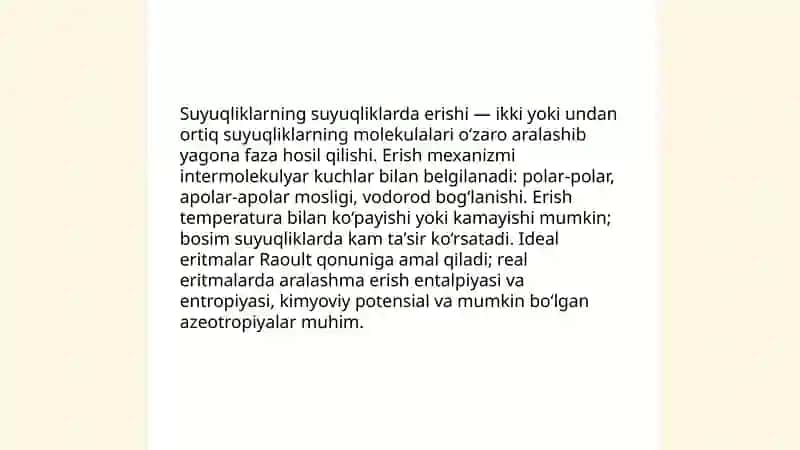 Suyuqliklarni suyuqliklarda erishi 3
