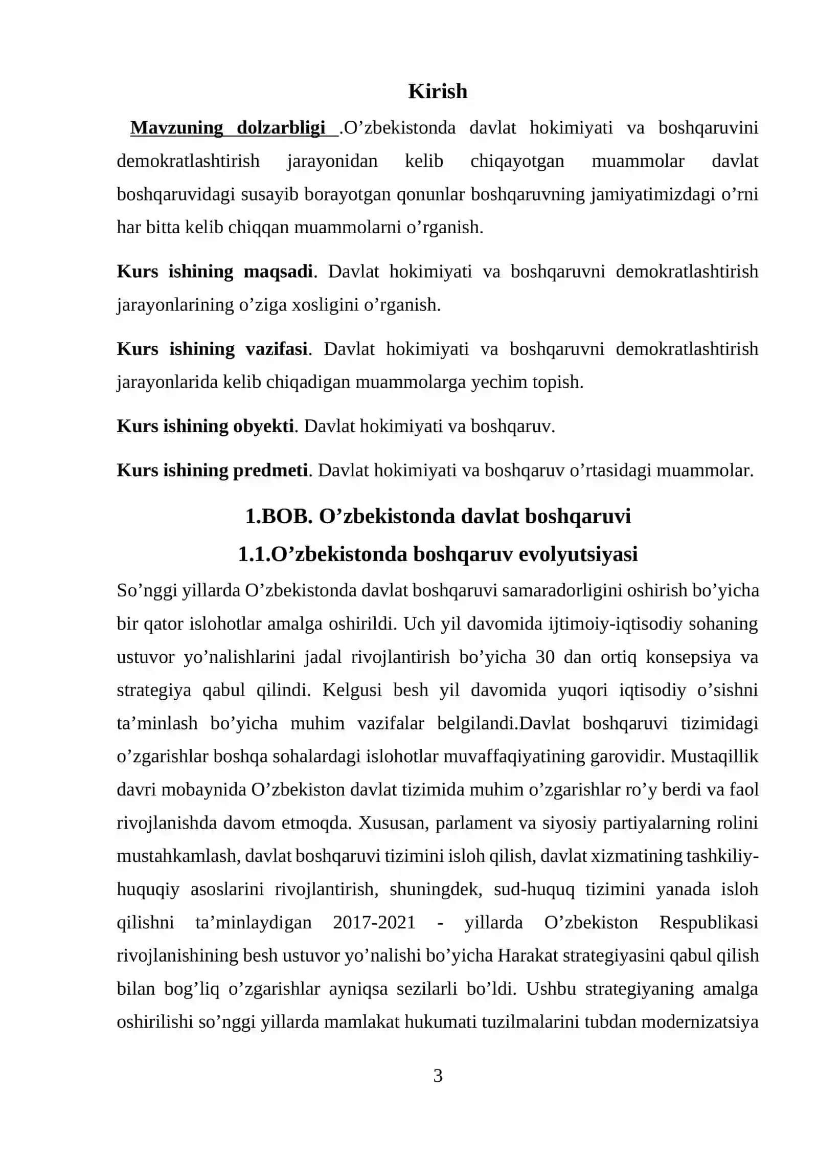 O’zbekistonda davlat hokimiyati va boshqaruvni demokratiyalashtirish jarayonlarining o’ziga xosligi 3